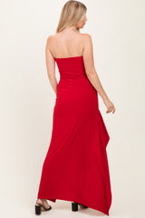 Red Strapless Front Slit Maxi Dress