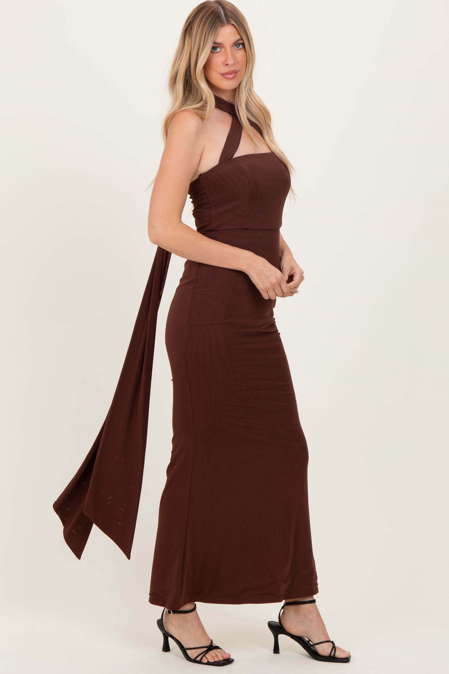 Brown Halter Neck Maxi Dress PinkBlush Brown Halter Neck Maxi Dress PinkBlush
