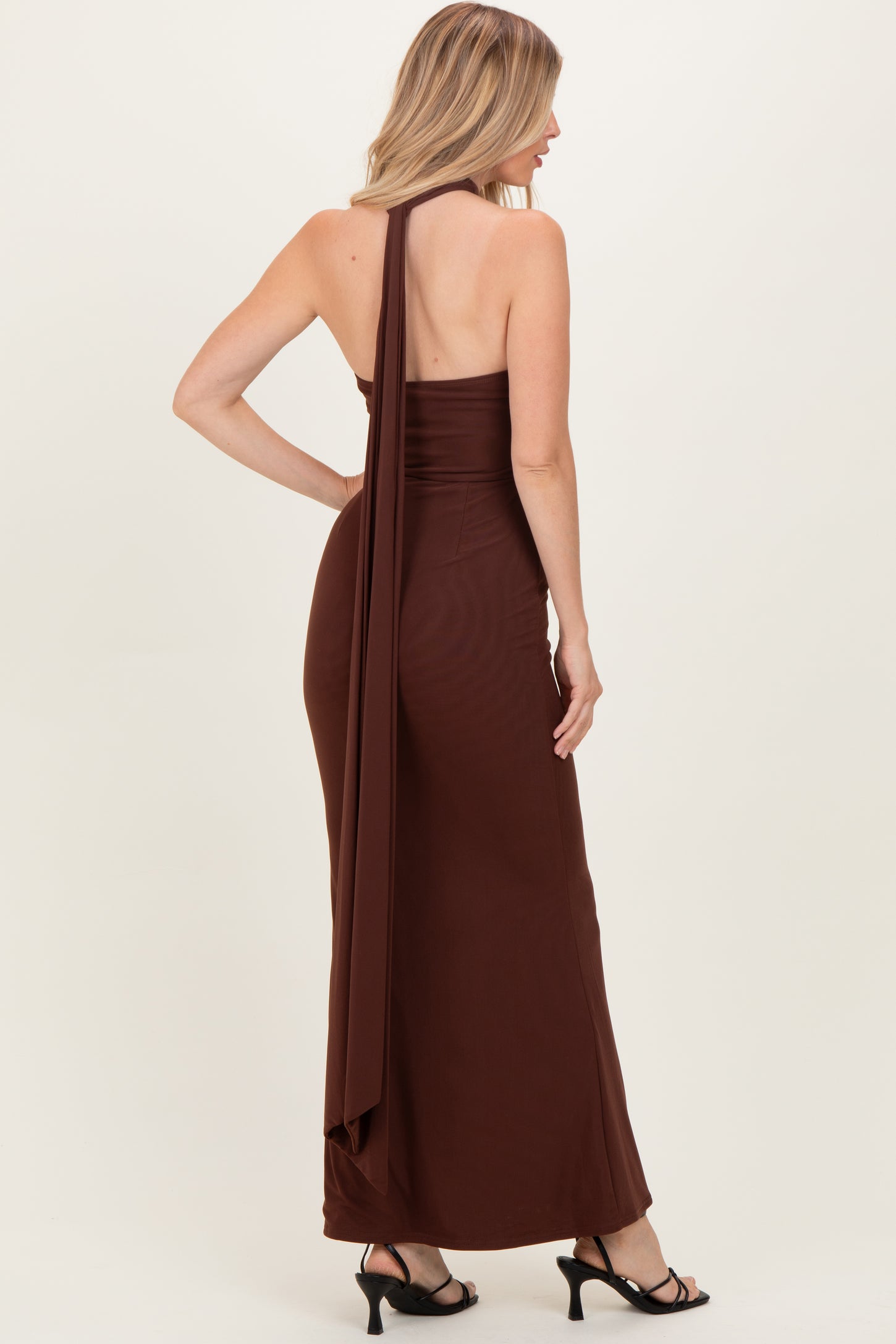 Brown Halter Neck Maxi Dress PinkBlush Brown Halter Neck Maxi Dress PinkBlush