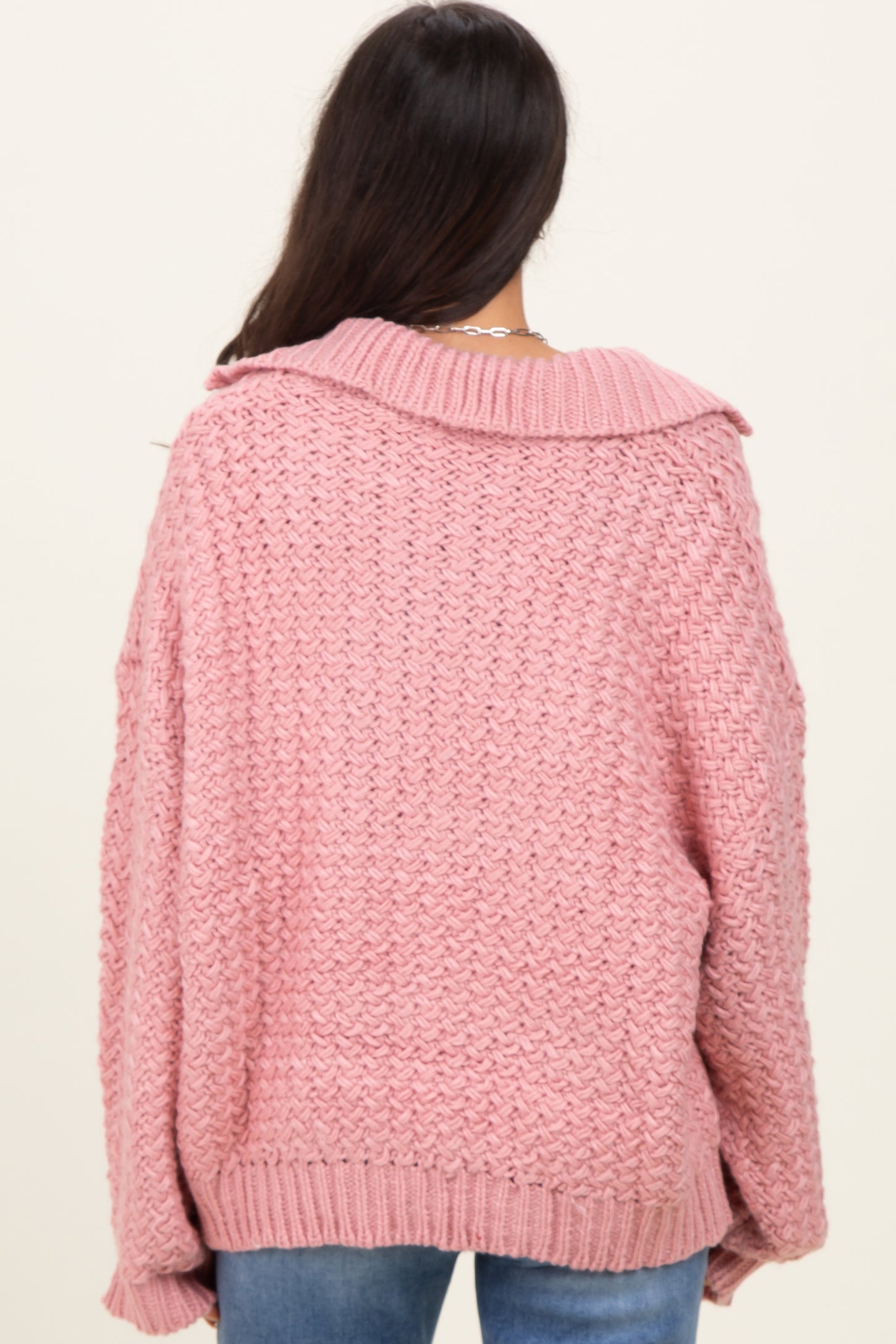 Mauve Collared Cable Knit Sweater