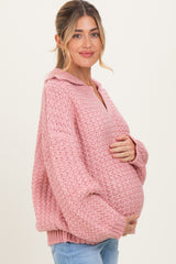 Mauve Collared Cable Knit Maternity Sweater