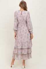 Light Pink Vintage Floral Ruffle Tiered Hem Maternity Maxi Dress