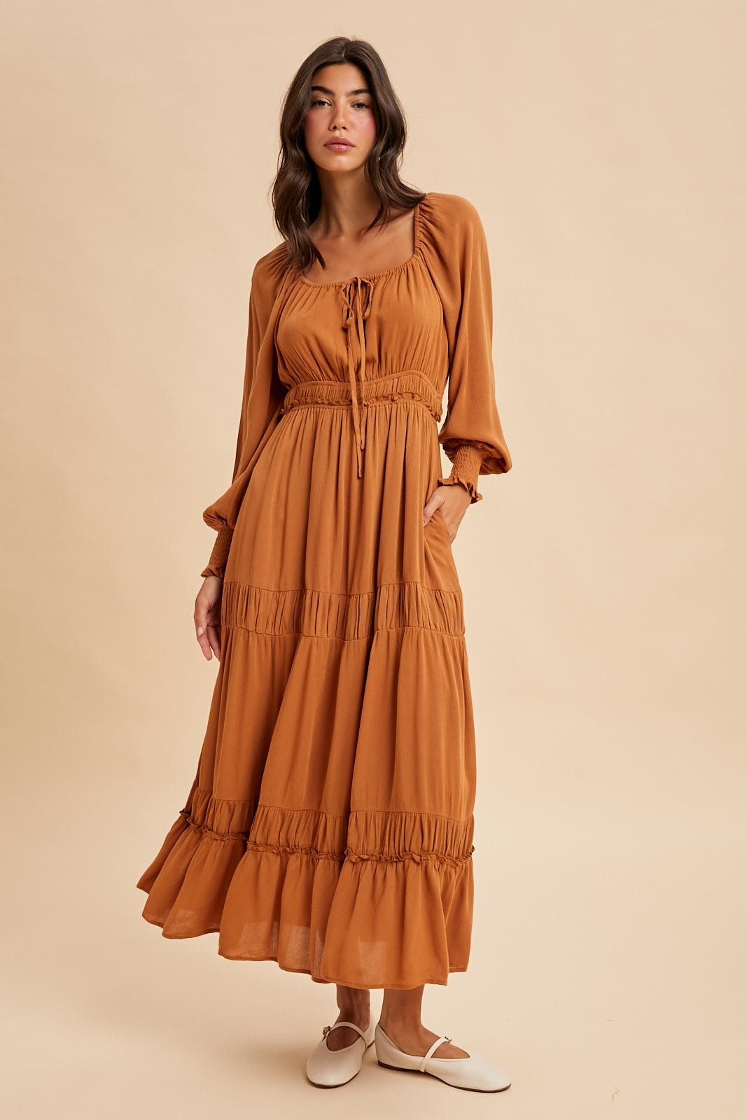 camel dress long sleeve Camel Fame Mock Neck Maxi Dress
