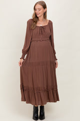 Mocha Square Neck Long Sleeve Maternity Maxi Dress