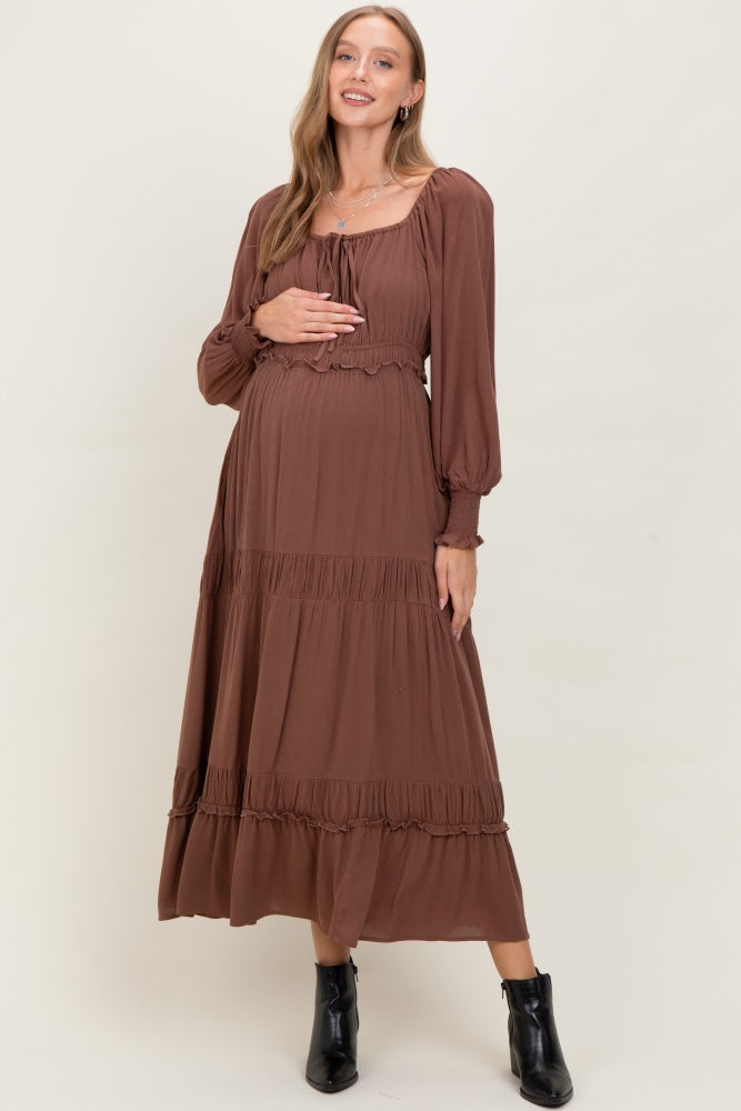 maternity modern dress Mocha Square Neck Long Sleeve Maxi Size:X-Large Long Midi length Sizing womens_boots Mafytytpr Women's Sweater Dresses