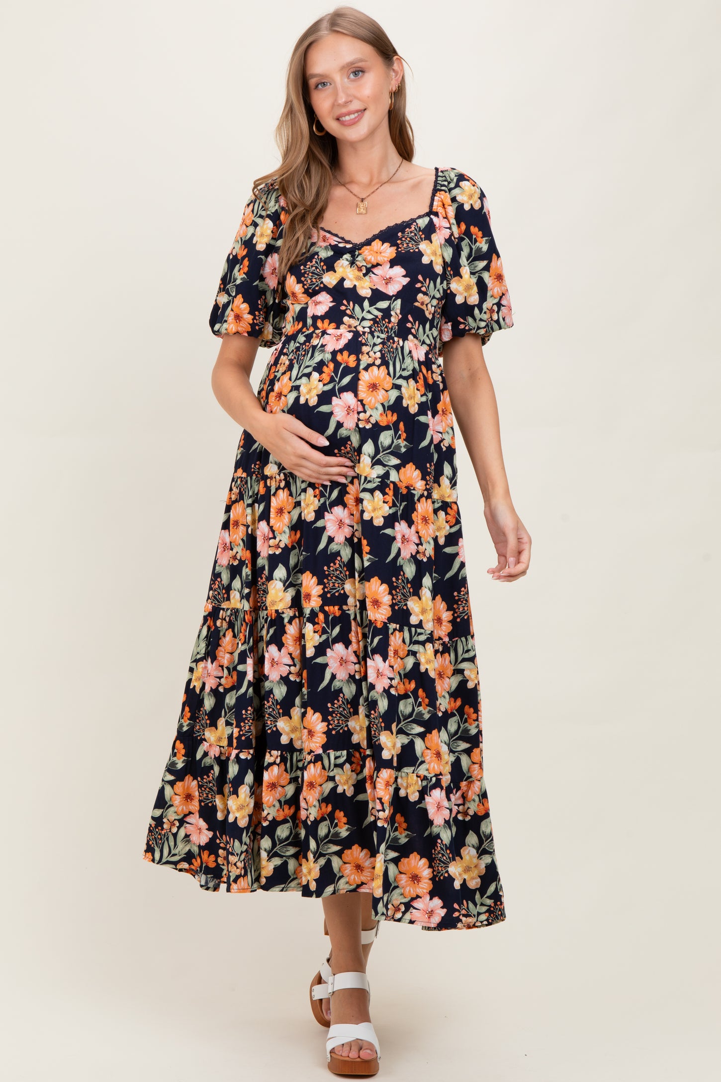 tiered puff sleeve maxi dress Sandra Puff Sleeve Ruffle Tiered Maxi Dress