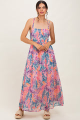 Coral Floral Strappy Back Maternity Maxi Dress