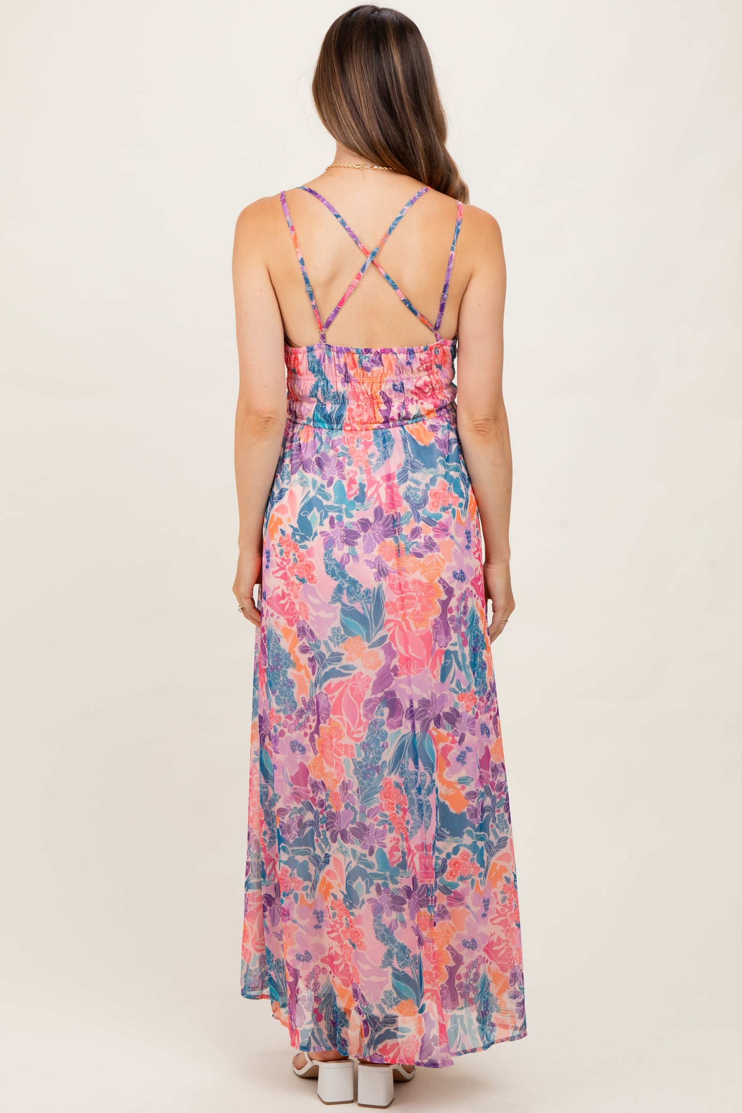 Coral Floral Strappy Back Maternity Maxi Dress