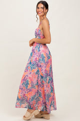 Coral Floral Strappy Back Maxi Dress