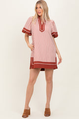 Rust Striped Contrast Border Maternity Mini Dress