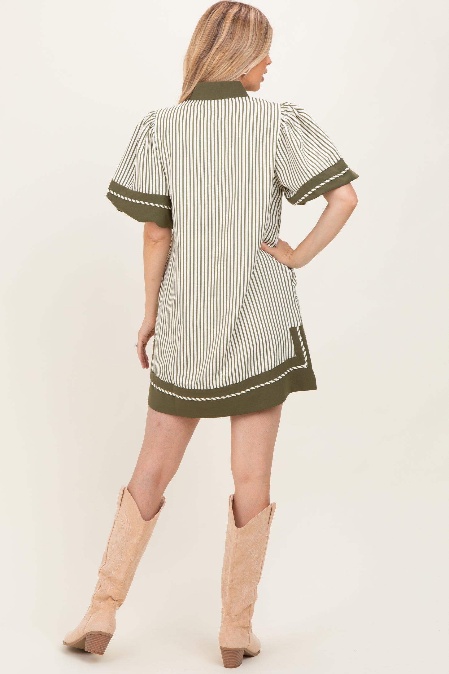Olive Striped Contrast Border Mini Dress