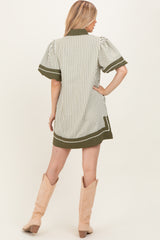 Olive Striped Contrast Border Mini Dress