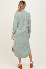Forest Green Textured Stripe Button Down Maternity Shirt Dress