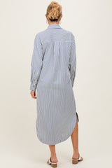 Navy Textured Stripe Button Down Maternity Shirt Dress