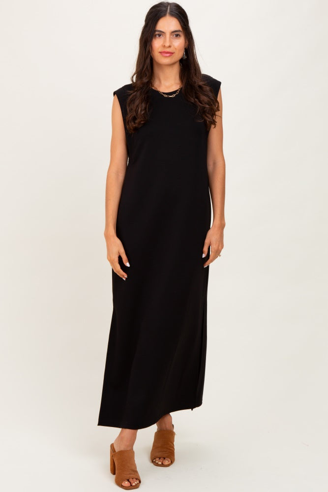 Black Sleeveless Side Slit Midi Dress