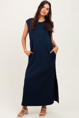 Navy Sleeveless Side Slit Midi Dress