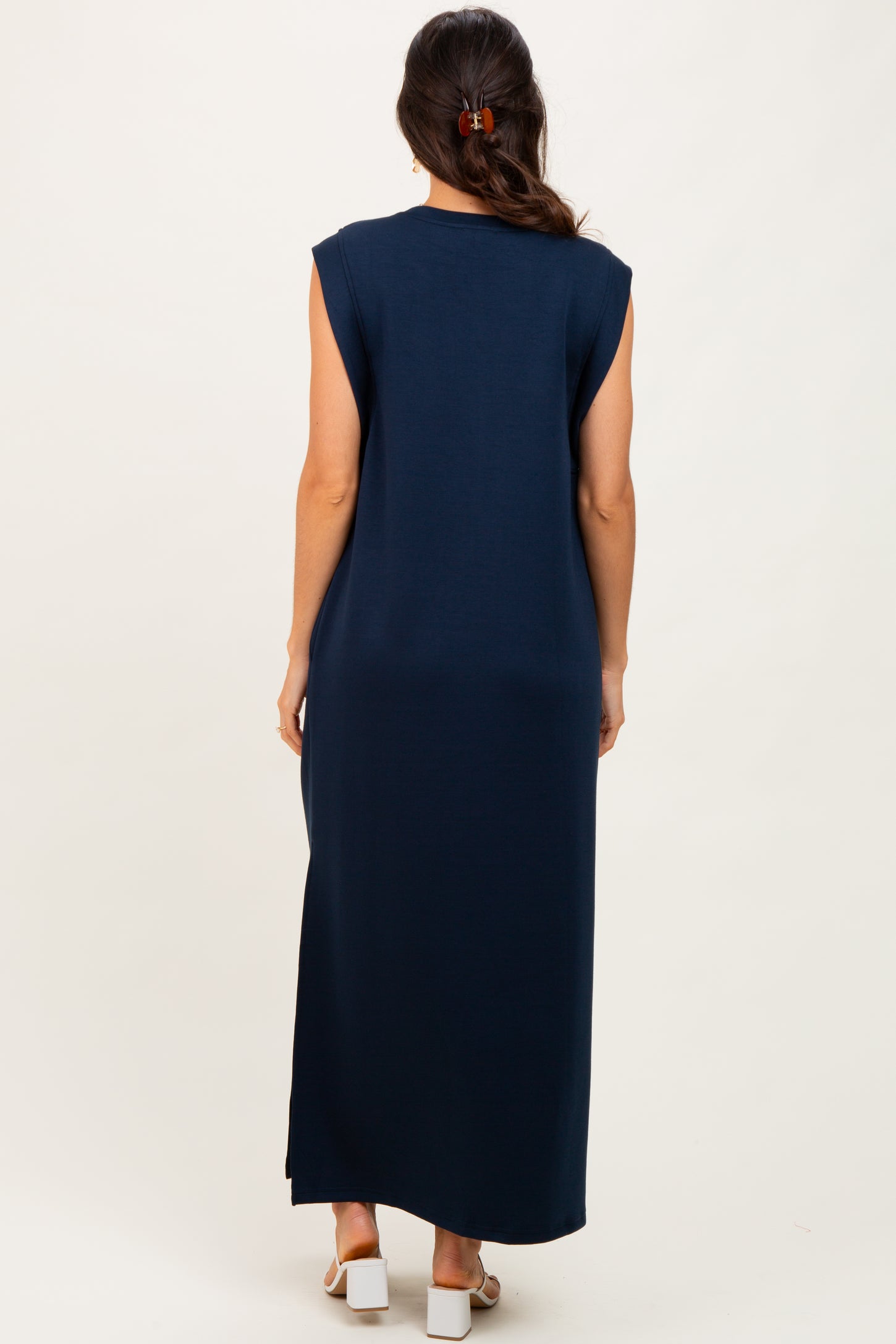 Navy Sleeveless Side Slit Midi Dress