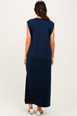 Navy Sleeveless Side Slit Midi Dress