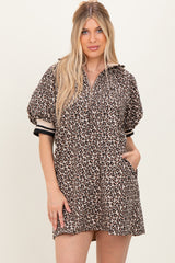 Taupe Animal Print Quarter Zip Puff Sleeve Maternity Mini Dress
