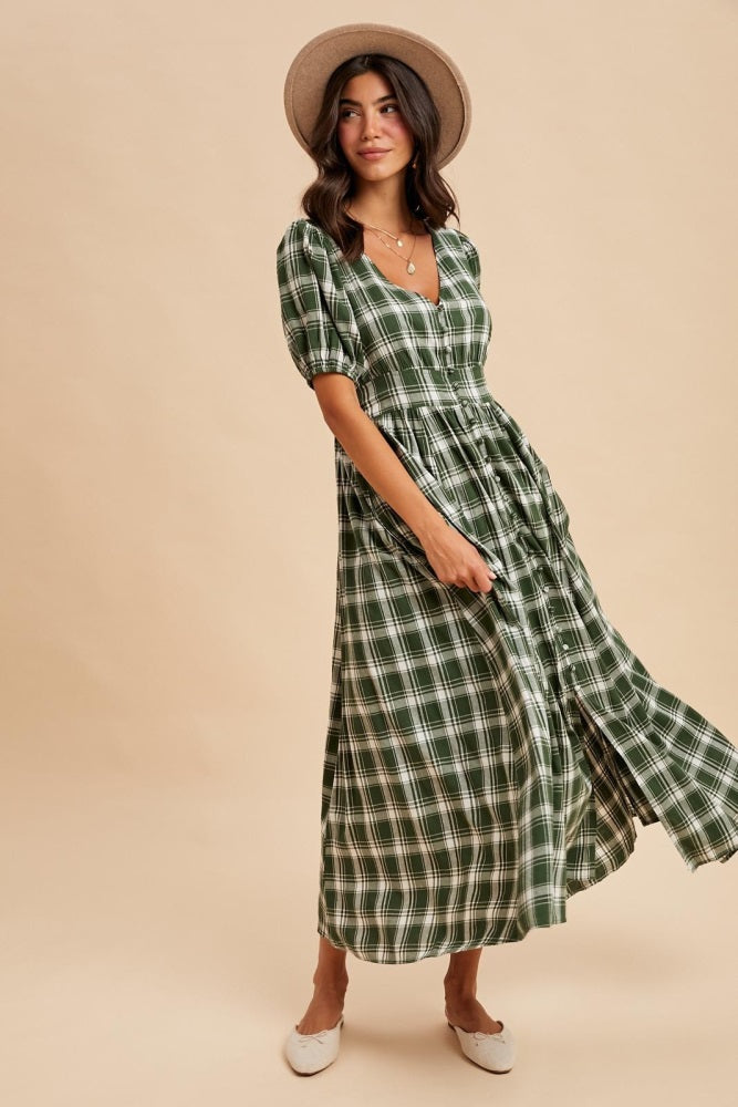 Forest Green Plaid Button Down Maxi Dress Forest Green Plaid Button Down Maxi Dress