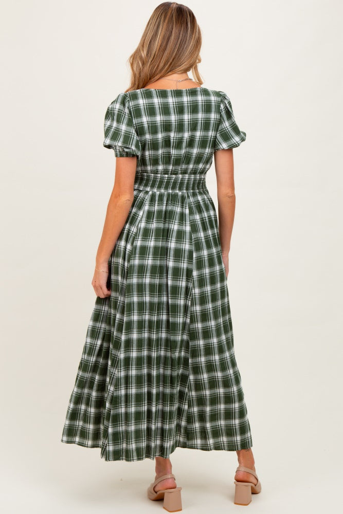 green plaid maternity dress Hunter Green Plaid Sleeveless Cotton Maternity Maxi Dress PinkBlush