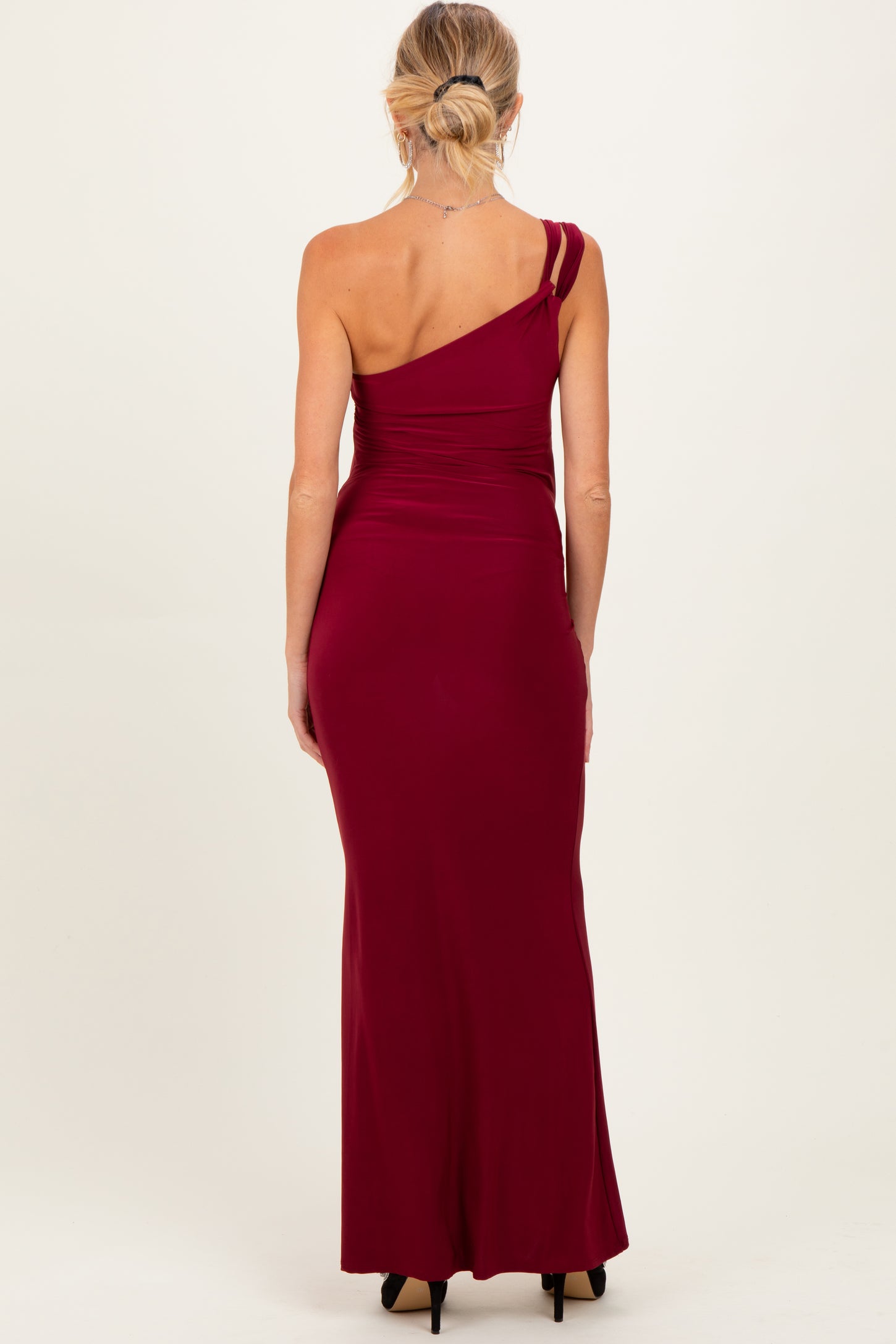 Burgundy Double Strap One Shoulder Maternity Maxi Dress PinkBlush Burgundy Double Strap One Shoulder Maternity Maxi Dress PinkBlush