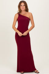 Burgundy Double Strap One Shoulder Maxi Dress