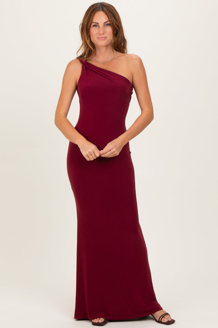 Burgundy Double Strap One Shoulder Maternity Maxi Dress