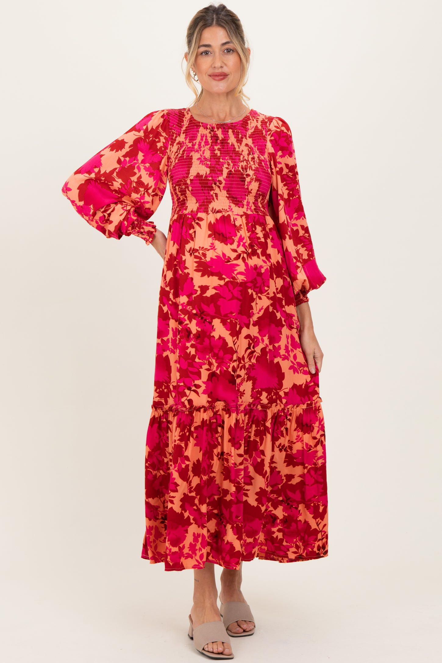 red long sleeve maxi maternity dress Alejandra | Burgundy Maternity Long Sleeve High Neck Maxi Dress