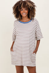 Cream Stripe Knit Short Sleeve Maternity T-Shirt Dress