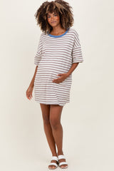 Cream Stripe Knit Short Sleeve Maternity T-Shirt Dress