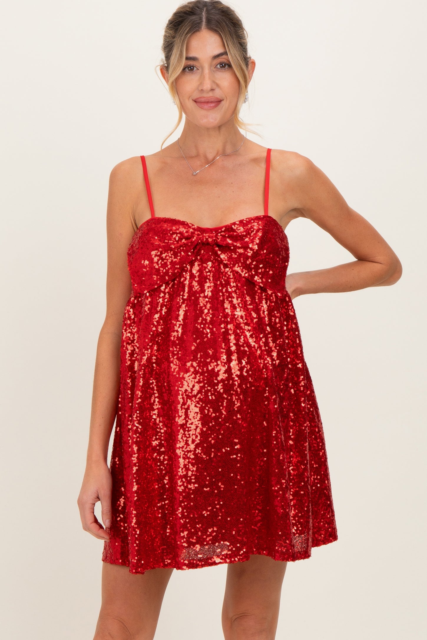 mini red maternity dress Womens JoJo Maman Bb Red Sequin Maternity Mini Dress S (US 4-6)