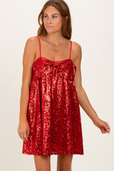 Red Bow Front Sleeveless Sequin Mini Dress
