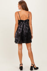 Black Bow Front Sleeveless Sequin Mini Dress