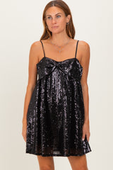 Black Bow Front Sleeveless Sequin Maternity Mini Dress