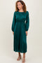 Forest Green Pleated Satin Smocked Waist Midi Dress