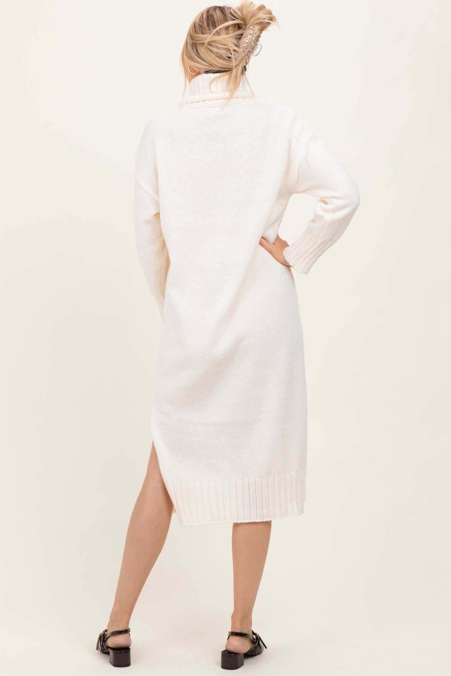 Cream Turtleneck Chunky Knit Midi Sweater Dress PinkBlush Cream Turtleneck Chunky Knit Midi Sweater Dress PinkBlush