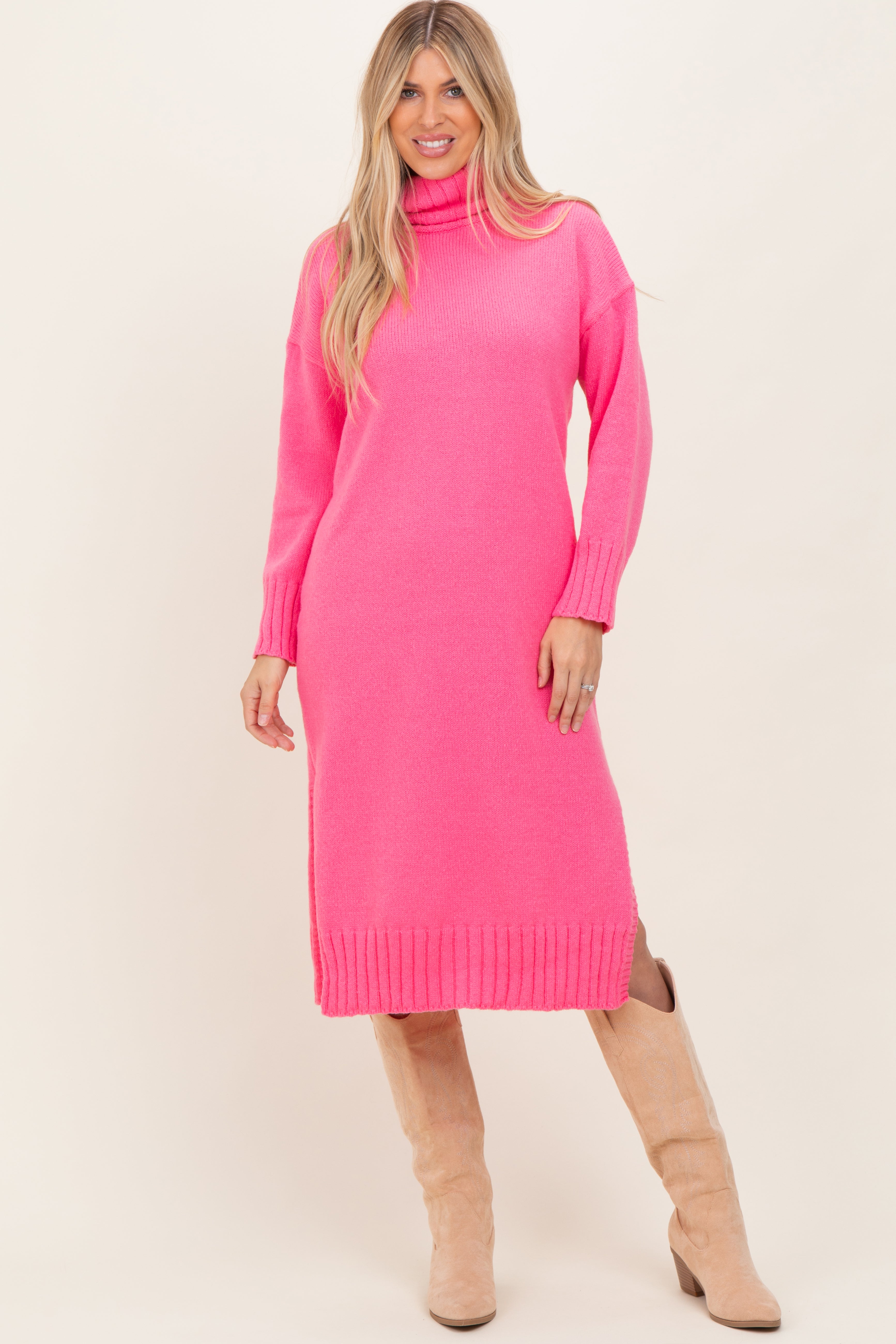 Pink Turtleneck Chunky Knit Midi Sweater Dress – PinkBlush Pink Turtleneck Chunky Knit Midi Sweater Dress – PinkBlush