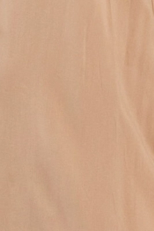 Camel Button Accent Front Slit Midi Dress