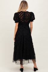 Black Ruffle Detail Swiss Dot Tulle Maternity Midi Dress