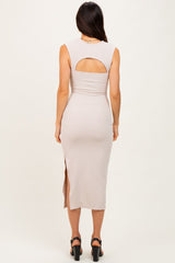 Beige Cutout Fitted Midi Dress