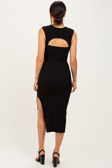 Black Cutout Fitted Midi Dress