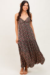 Olive Twist Front Tiered Midi Dress