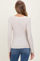 Beige Brushed Rib Lace Trimmed Henley Maternity Top