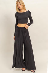 Black Long-Sleeve Crop Top And Maxi Pants Set