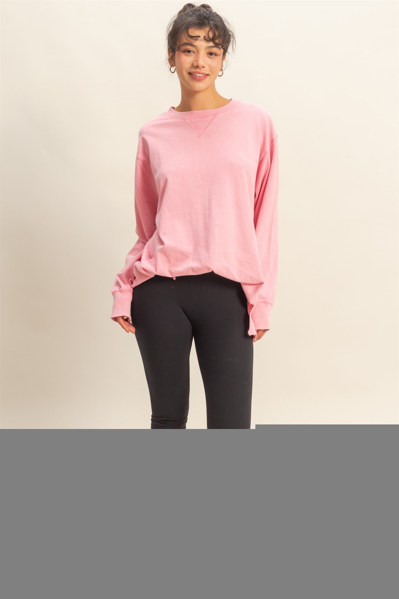 Pink Mineral Washed Drop Shoulder Long Sleeve Top