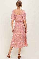 Pink Floral Smocked Maternity Midi Dress