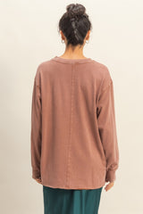 Camel Mineral Washed Drop Shoulder Long Sleeve Top