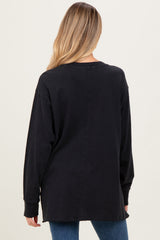 Black Mineral Washed Drop Shoulder Long Sleeve Maternity Top