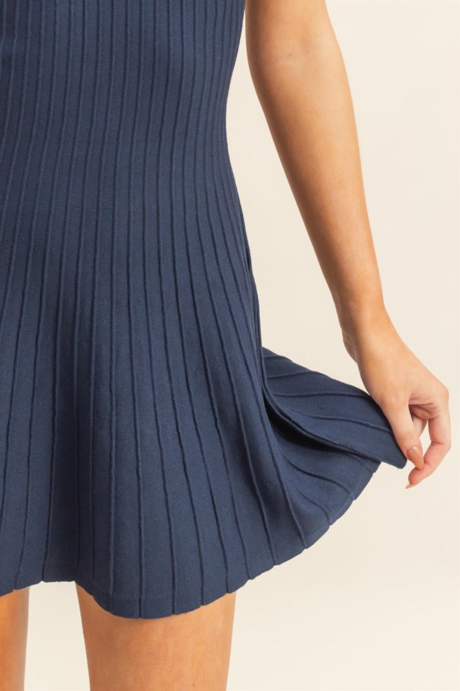 Navy Sleeveless Ribbed Flare Dress PinkBlush Navy Sleeveless Ribbed Flare Dress PinkBlush